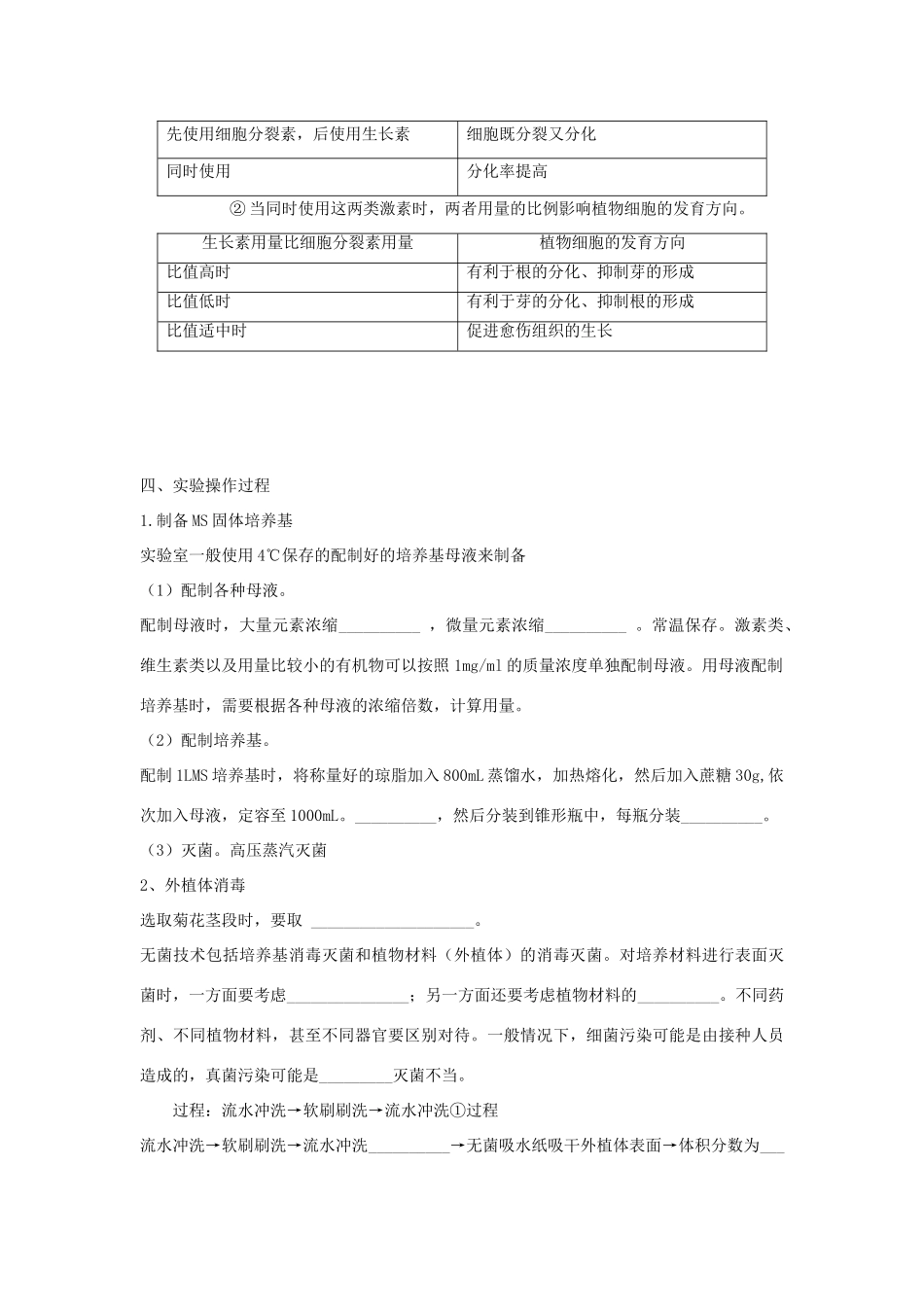 高中生物 3.1菊花的组织培养学案 新人教版必修1-新人教版高二必修1生物学案_第3页