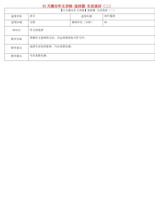 中考语文专题复习 21天满分作文训练 选材篇 生活真好（二）教案-人教版初中九年级全册语文教案