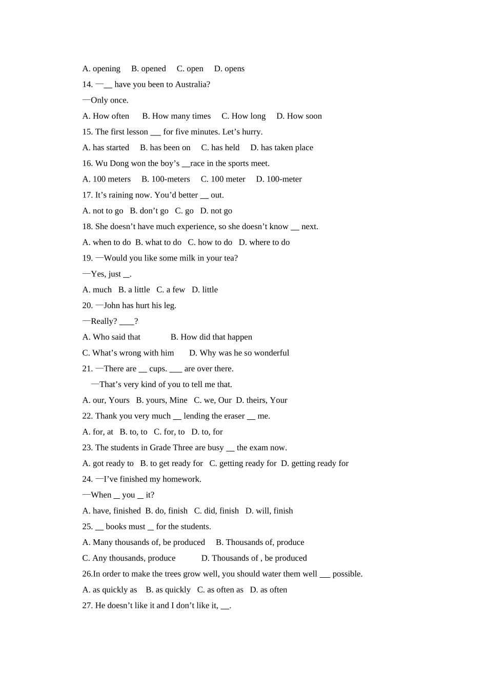 八年级英语暑假专题：单项选择题教案牛津版_第3页