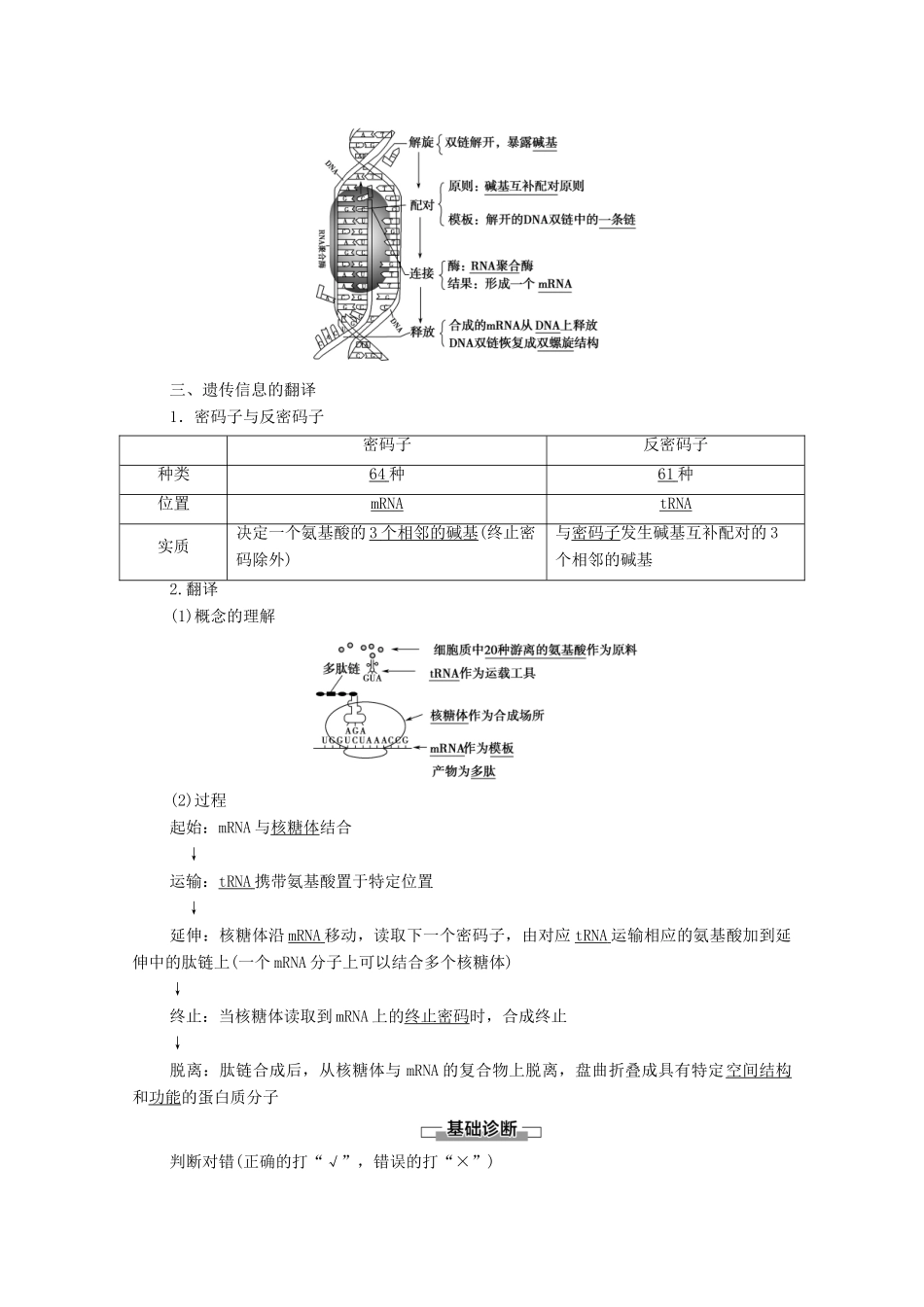 高中生物 第4章 基因的表达 第1节 基因指导蛋白质的合成学案 新人教版必修2-新人教版高中必修2生物学案_第2页