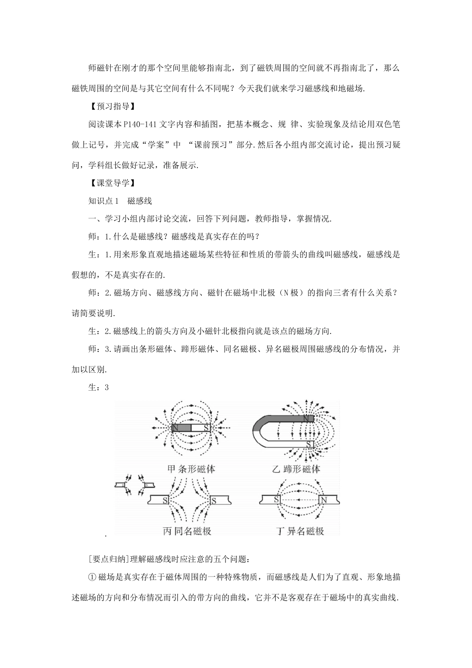 九年级物理全册 第十七章 第一节 磁是什么（第2课时 磁感线 地磁场）教案 （新版）沪科版-（新版）沪科版初中九年级全册物理教案_第2页