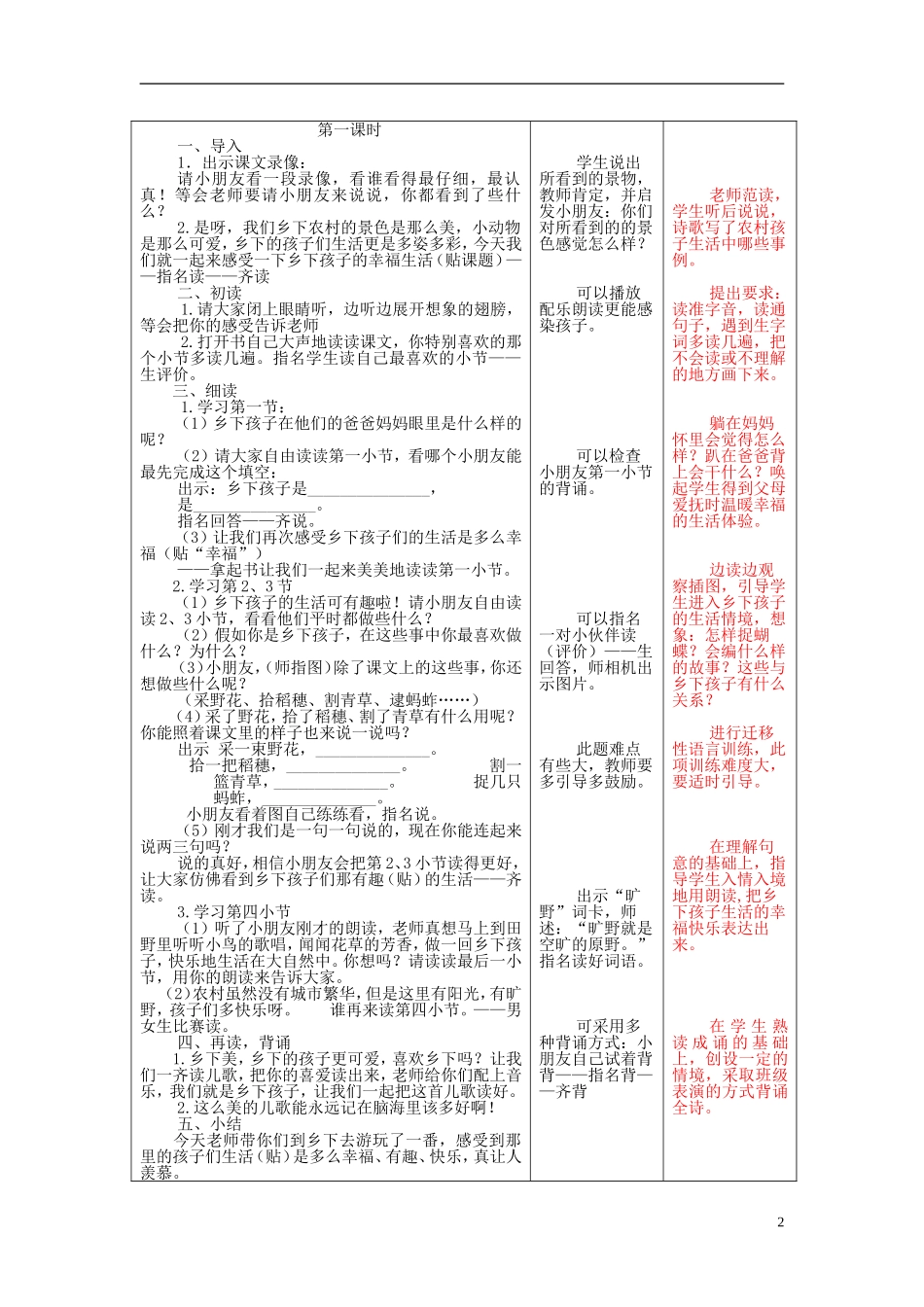 二年级语文上册《乡下孩子》教学设计1 苏教版_第2页