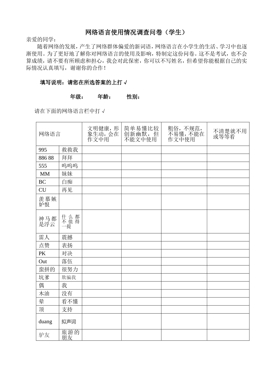 网络语言终测调查问卷_第1页
