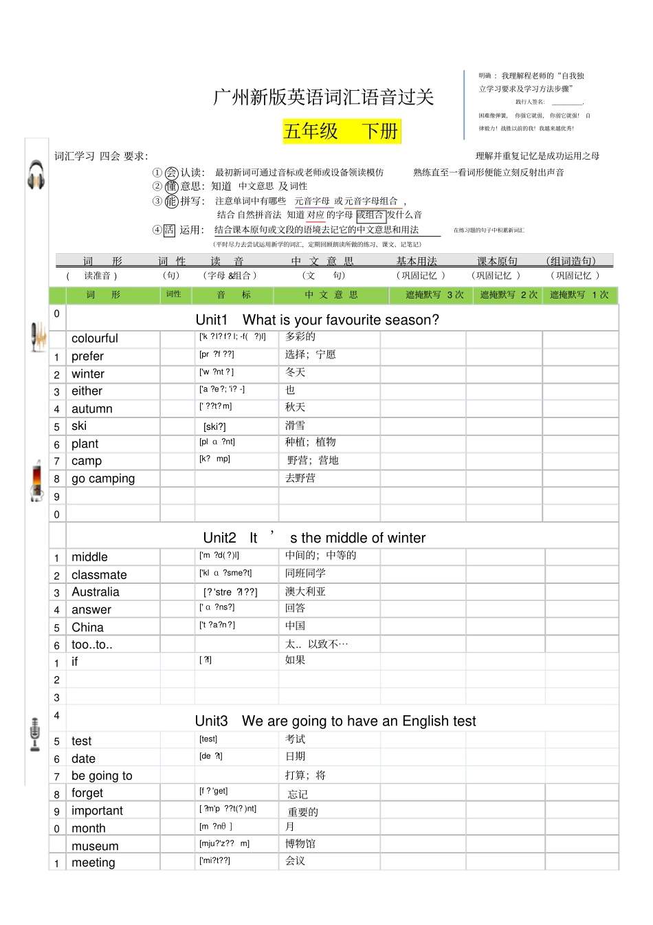 【精品】英语五年级下册素材-词汇语音过关-含音标教科版_第1页