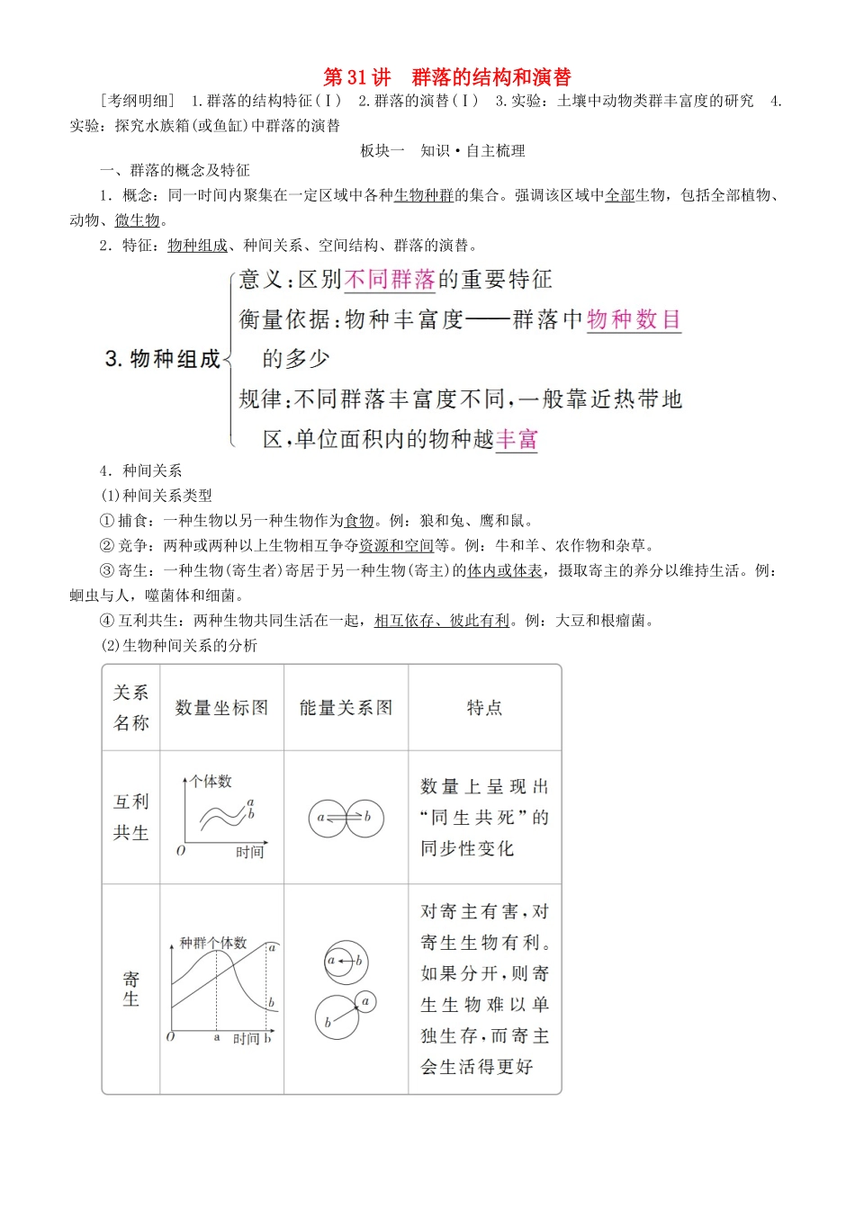 高考生物一轮复习 第31讲 群落的结构和演替讲练结合学案-人教版高三全册生物学案_第1页