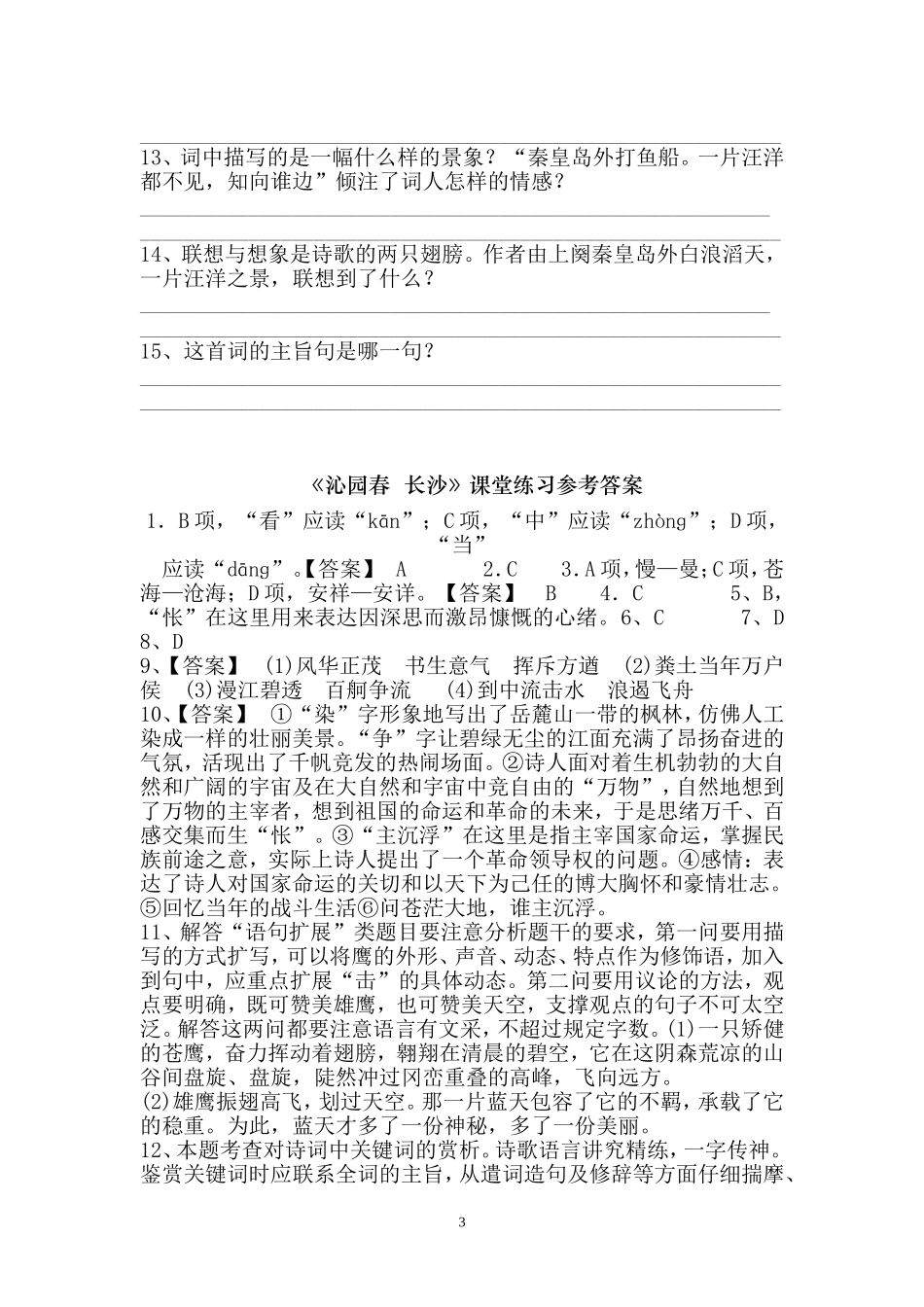 沁园春长沙课堂练习_第3页