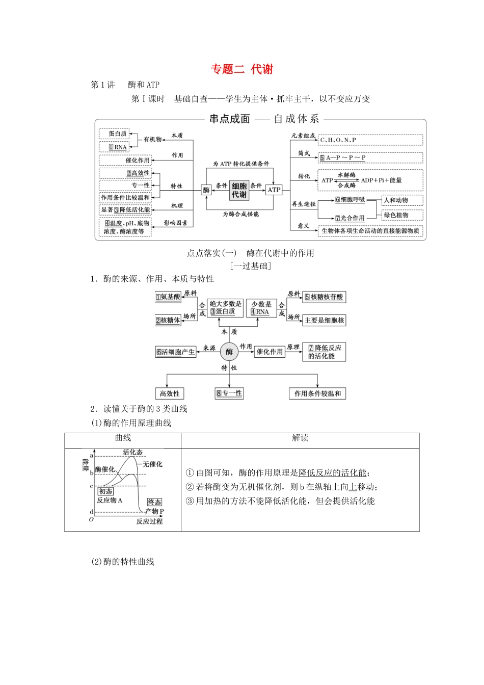 高考生物二轮复习 专题二 代谢学案-人教版高三全册生物学案_第1页