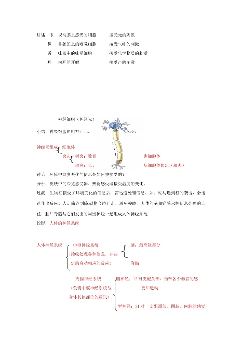 八年级科学上册 3.3 神经调节教案 浙教版_第3页