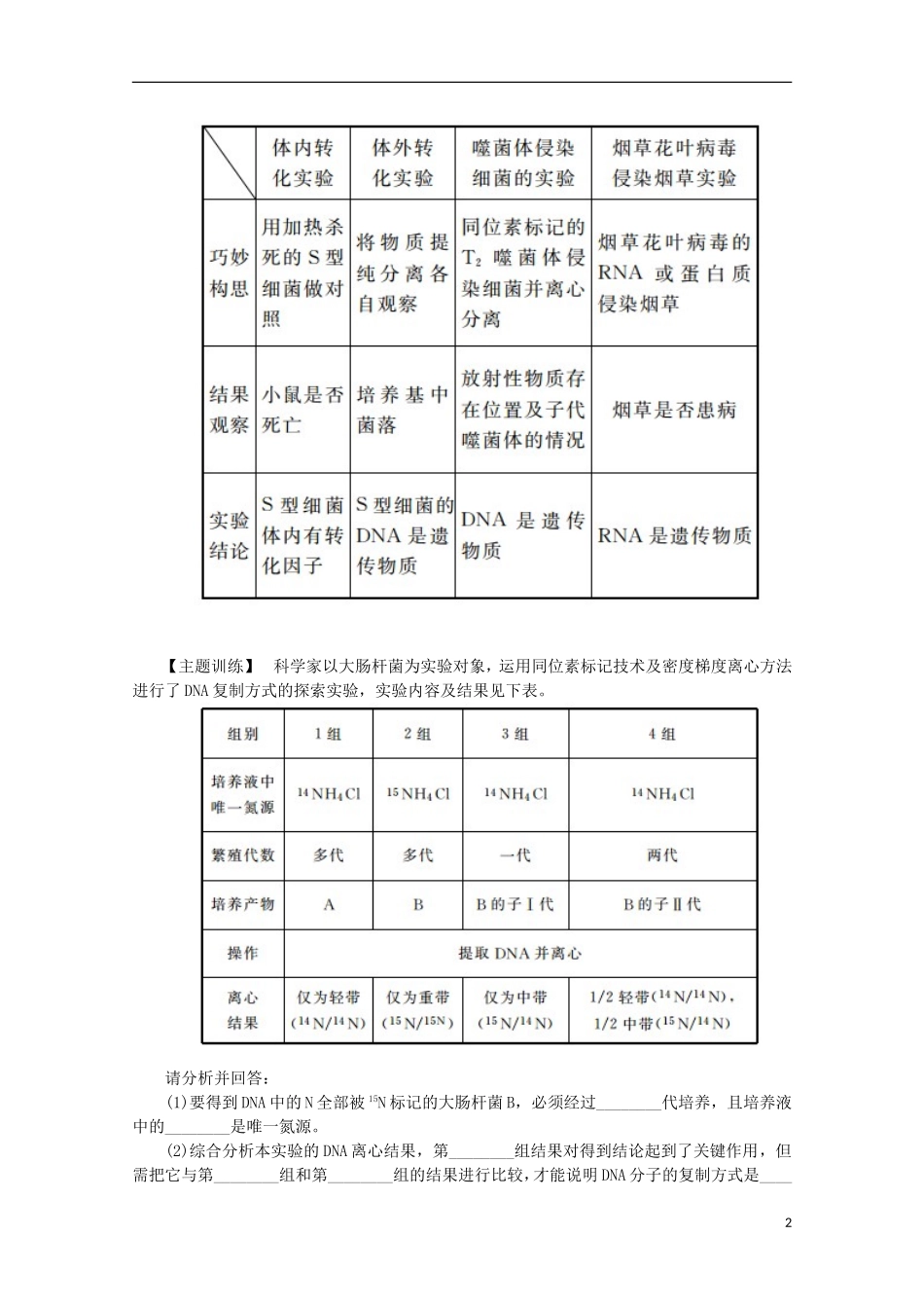 高中生物 第3章 基因的本质章末知识整合学案 新人教版必修2-新人教版高一必修2生物学案_第2页