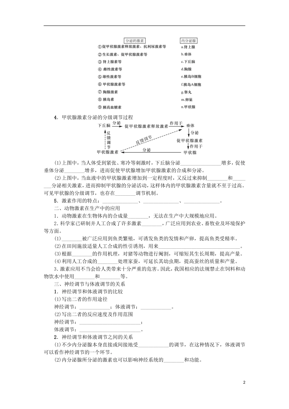（江苏专用）高考生物一轮总复习 第8单元 人和动物生命活动的调节 第3讲 体液调节学案-人教版高三全册生物学案_第2页