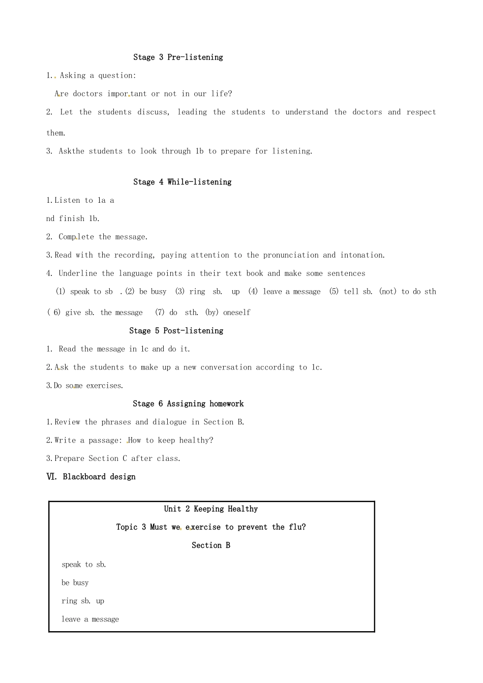 八年级英语上册《Unit 2 Keeping Healthy Topic 3 Must we exercise to prevent the flu Section B》教案 （新版）仁爱版-（新版）仁爱版初中八年级上册英语教案_第2页