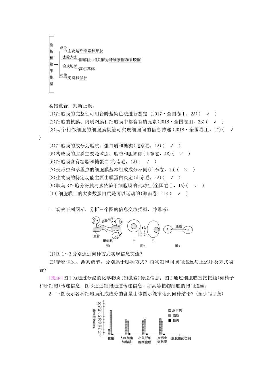 （新高考）高考生物一轮复习 必修部分 模块1 分子与细胞 第2单元 细胞的基本结构与物质交换 第2讲 细胞膜和细胞核学案 新人教版-新人教版高三必修生物学案_第3页