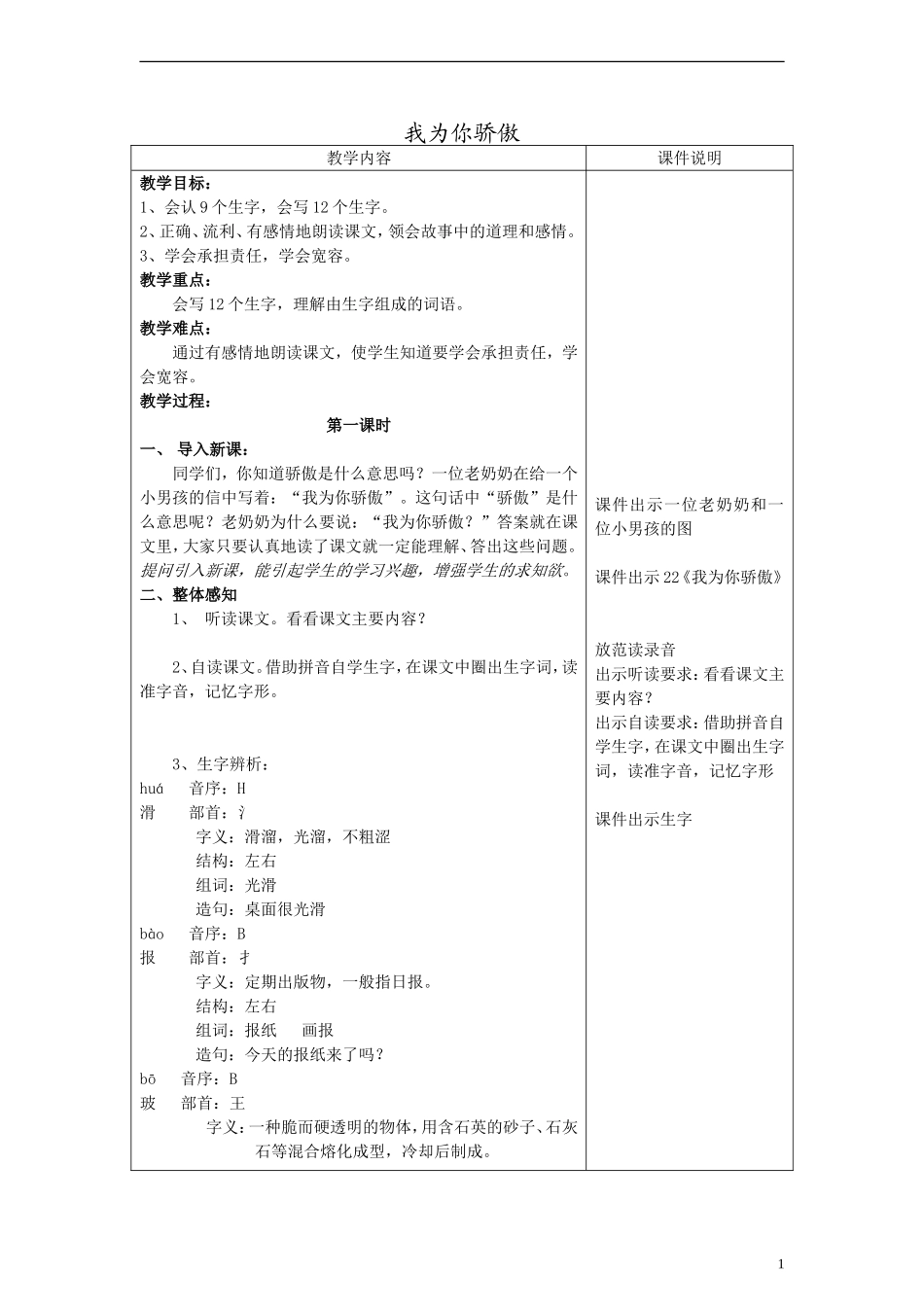 二年级语文下册 我为你骄傲教案1 人教新课标版_第1页