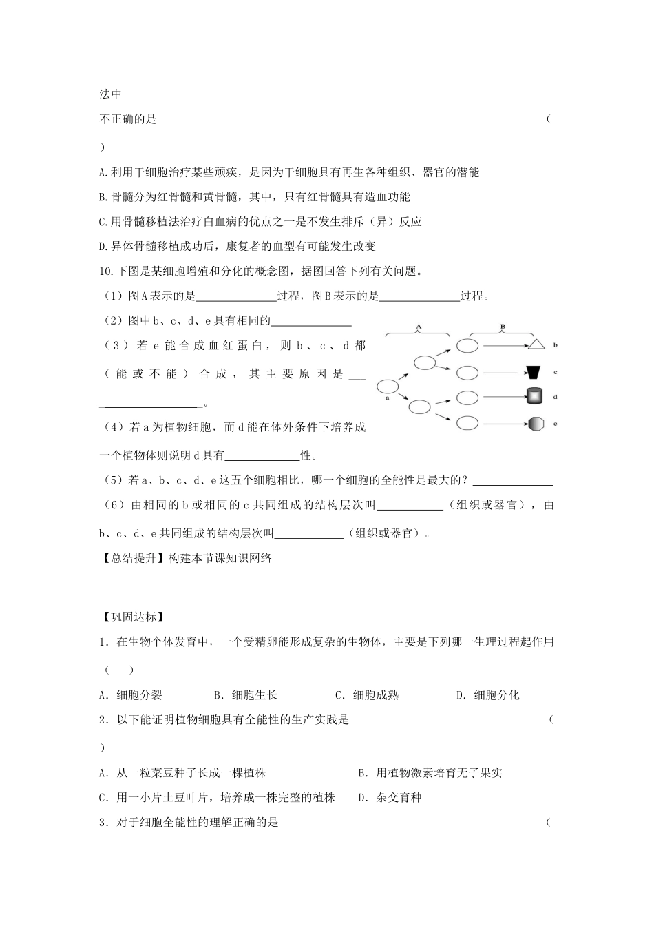 高中生物 6.2 细胞的分化导学案 新人教版必修1-新人教版高一必修1生物学案_第3页