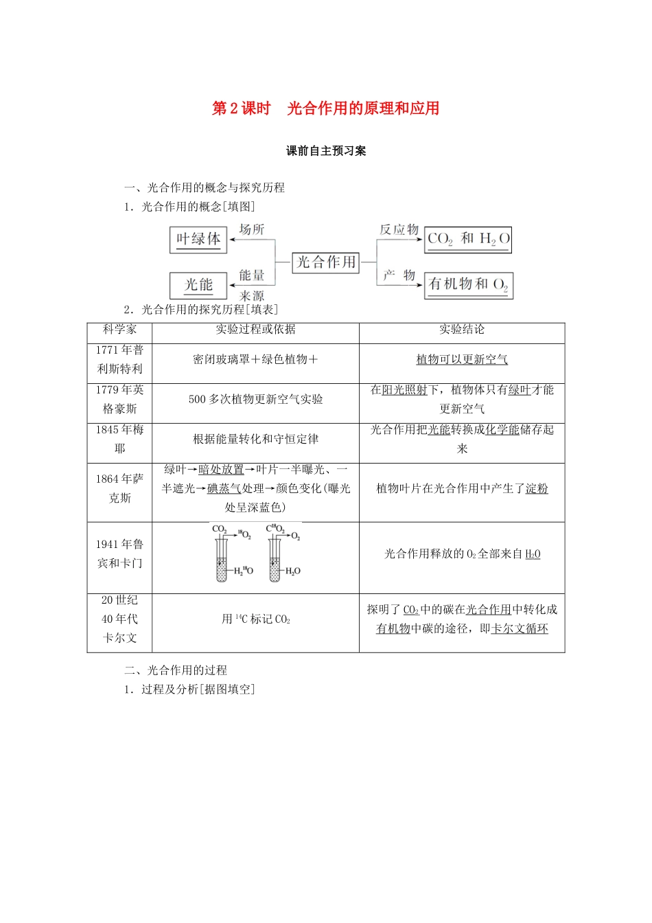 高中生物 5.4.2 光合作用的原理和应用学案 新人教版必修1-新人教版高中必修1生物学案_第1页