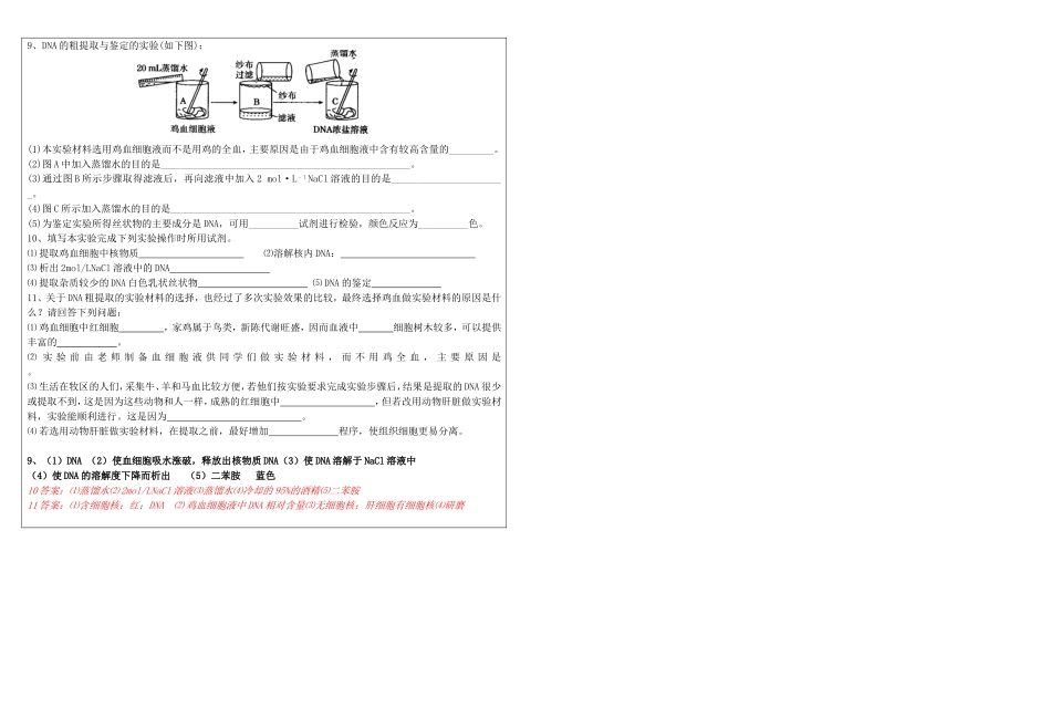 高二生物学案50 DNA的粗提取与鉴定_第2页