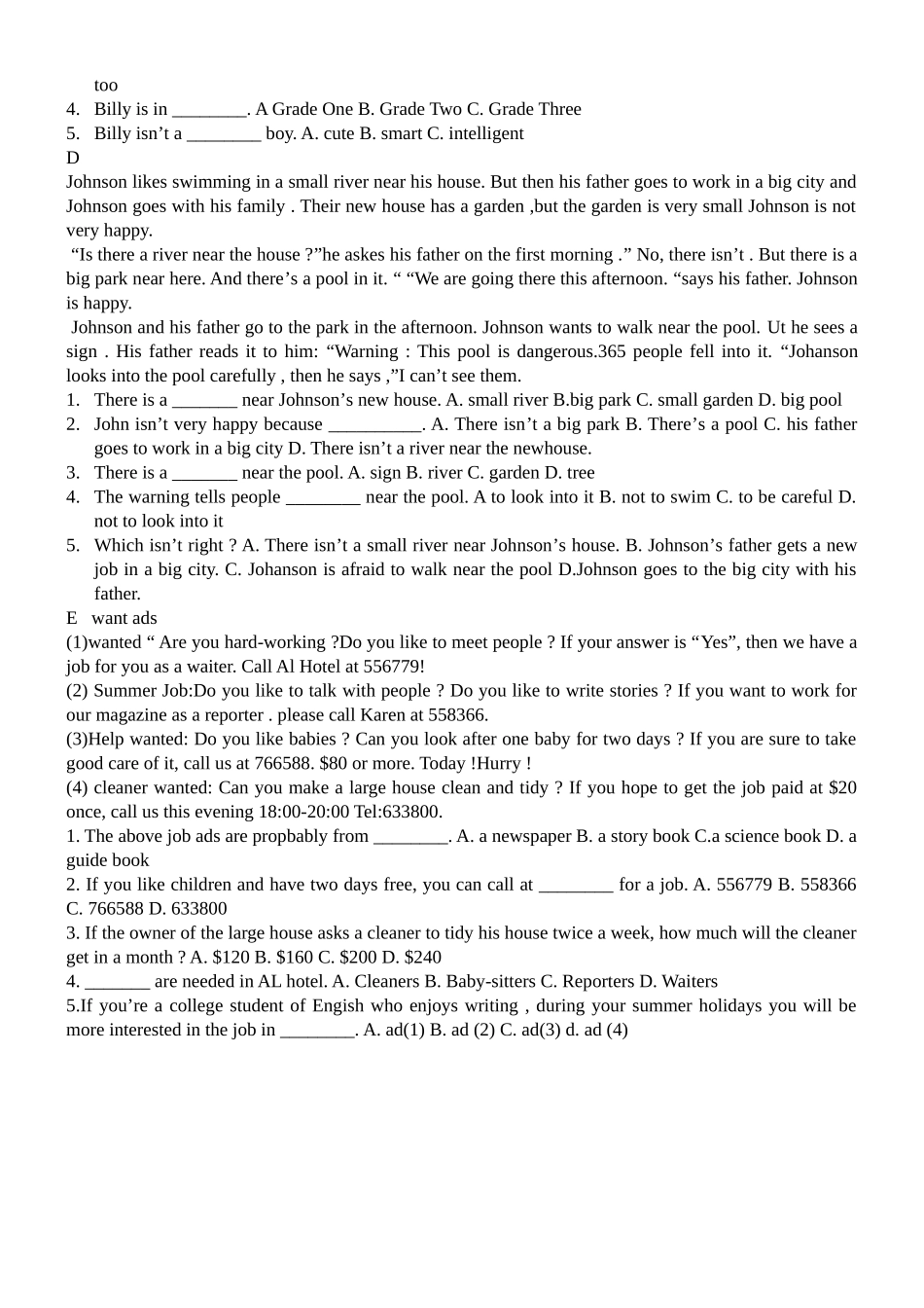 七年级下册英语阅读理解_第2页