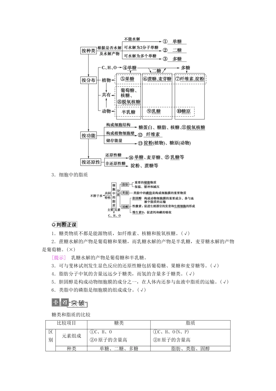 高考生物一轮复习 第1单元 细胞的化学组成 第2讲 细胞中的生物大分子——糖类、脂质和核酸学案 苏教版必修1-苏教版高三必修1生物学案_第2页