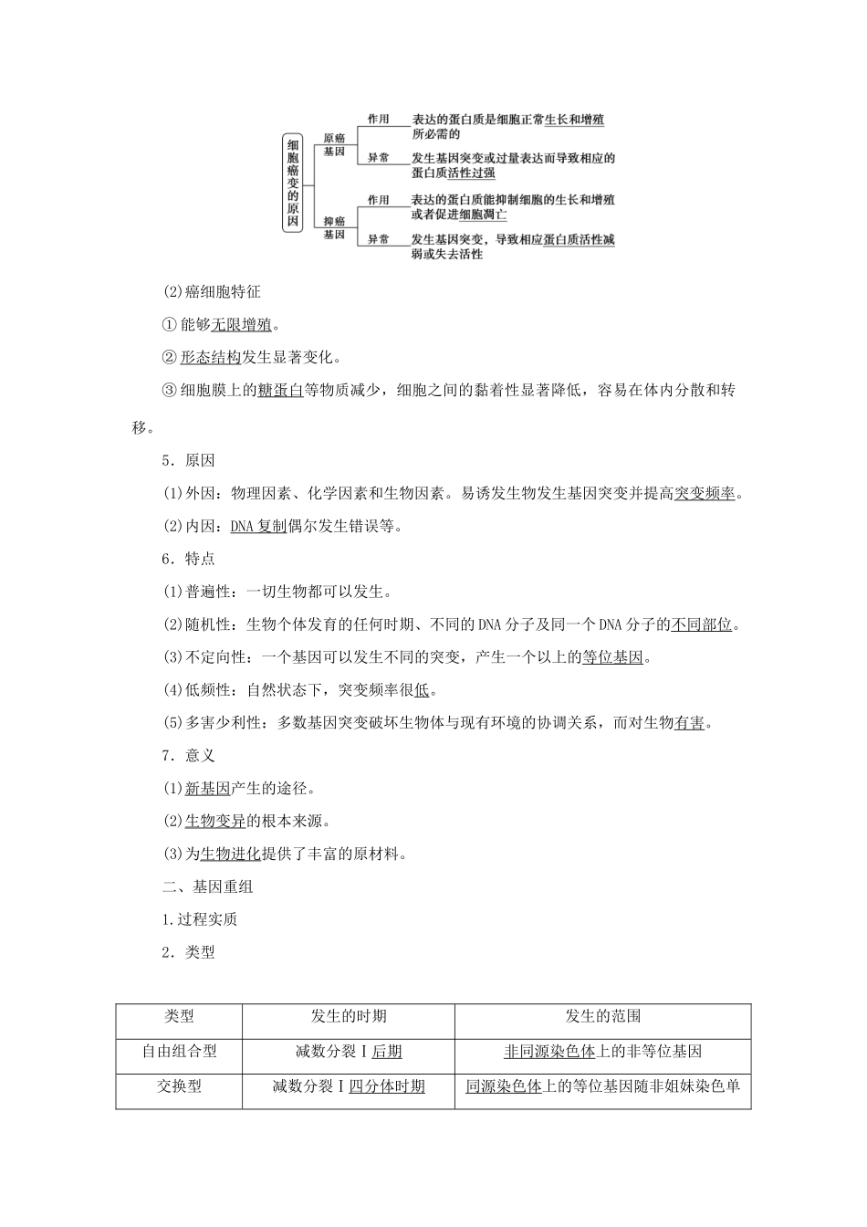 高中生物 第5章 基因突变及其他变异 第1节 基因突变和基因重组学案 新人教版必修第二册-新人教版高一第二册生物学案_第2页