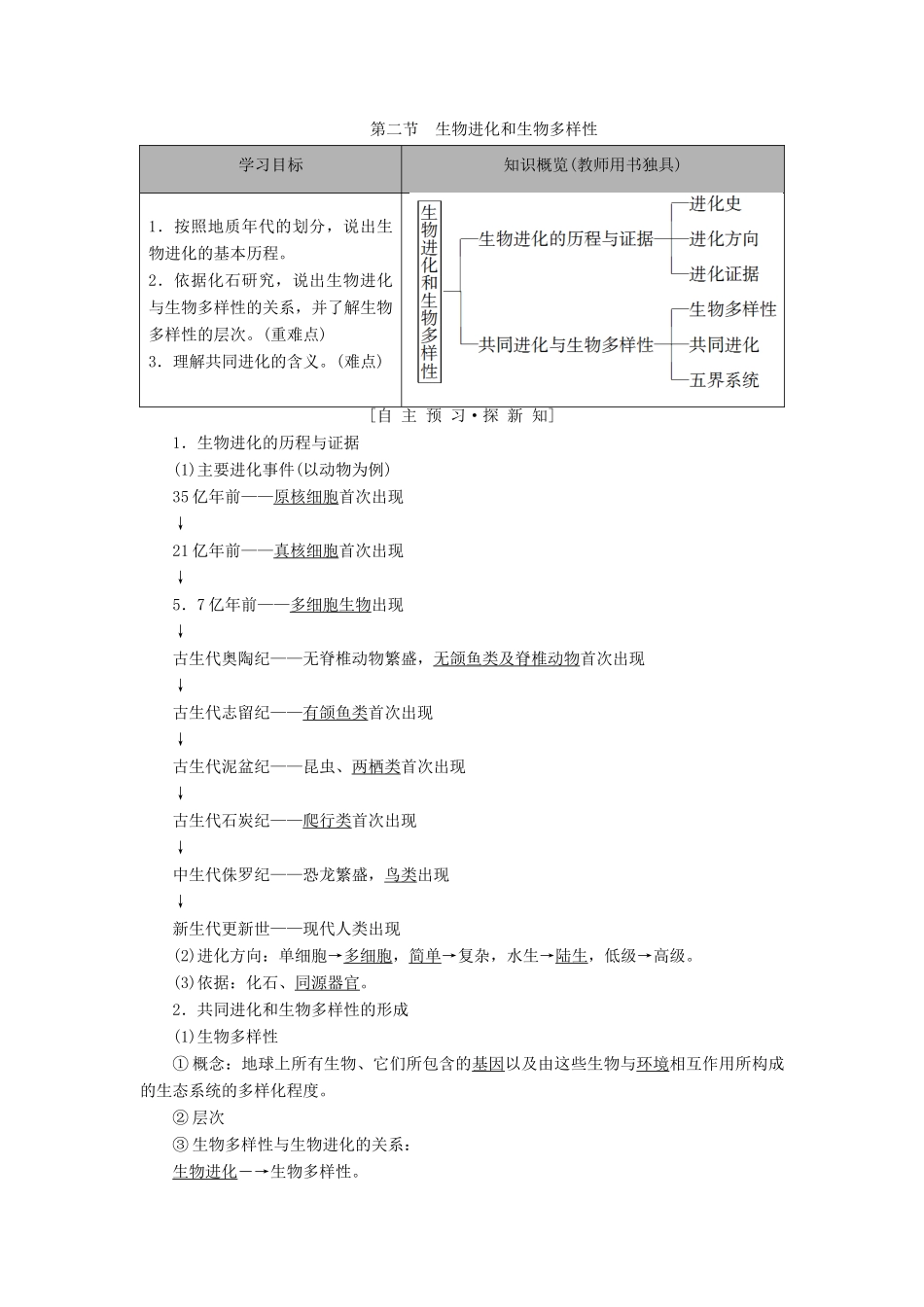 高中生物 第5章 生物的进化 第2节 生物进化和生物多样性学案 苏教版必修2-苏教版高一必修2生物学案_第1页