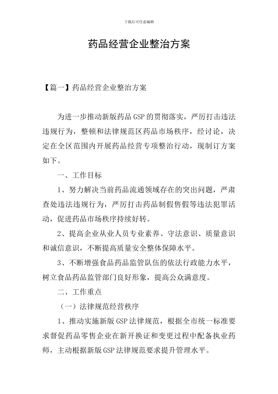 药品经营企业整治方案_第1页