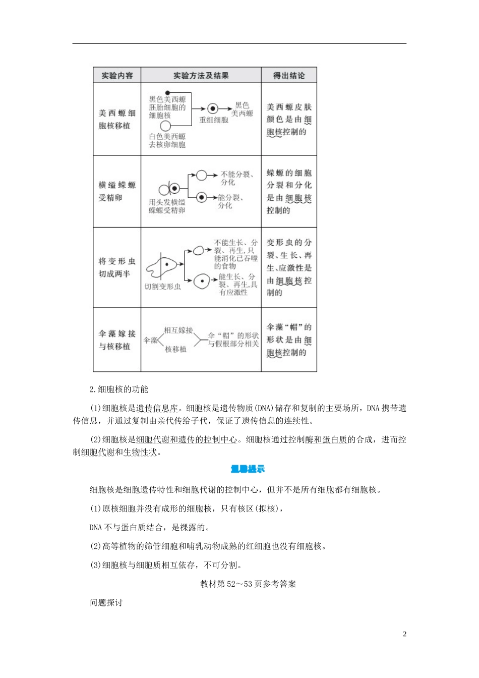 高中生物 第3章 第3节 细胞核-系统的控制中心学案 新人教版必修1-新人教版高一必修1生物学案_第2页
