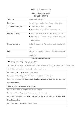 外研版英语九年级上册 Module7 Australia Unit3