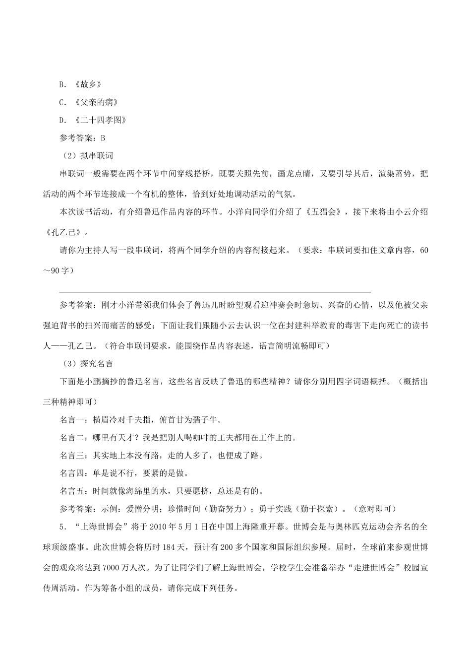 中考语文第一轮复习《综合实践》教案 新人教版-新人教版初中九年级全册语文教案_第3页