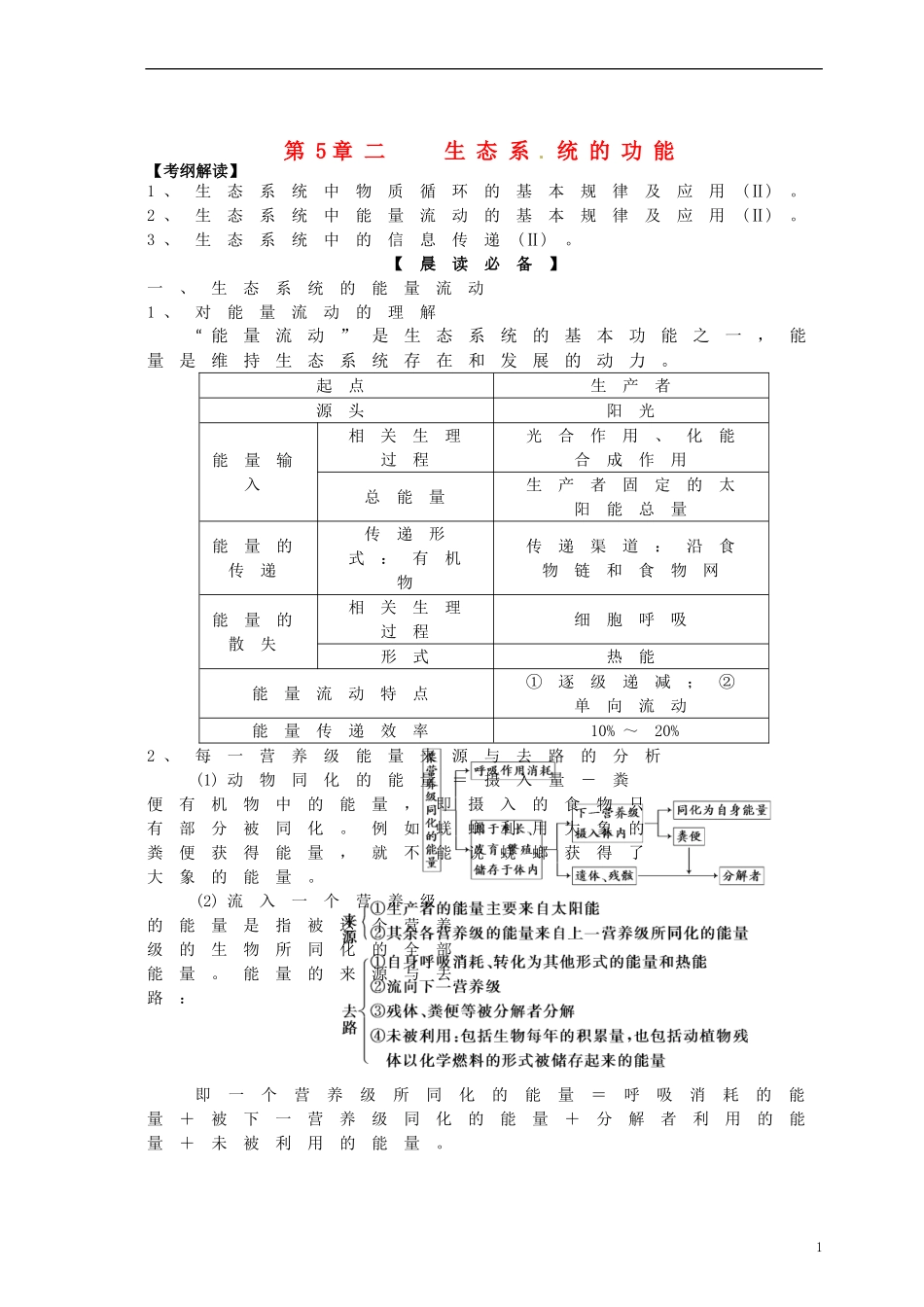高考生物 第5章 生态系统的功能复习导学案-人教版高三全册生物学案_第1页