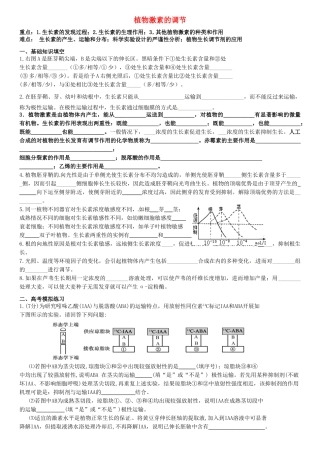 高考生物专题复习 植物的激素调节学案-人教版高三全册生物学案