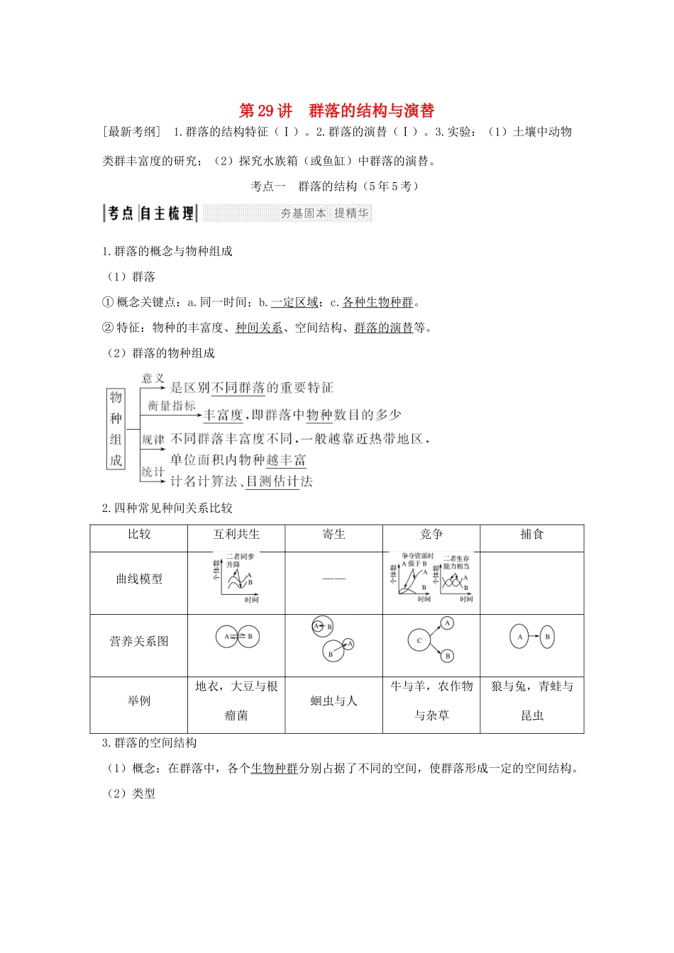 （江苏专版）高考生物大一轮复习 第九单元 生物与环境 第29讲 群落的结构与演替学案-人教版高三全册生物学案_第1页