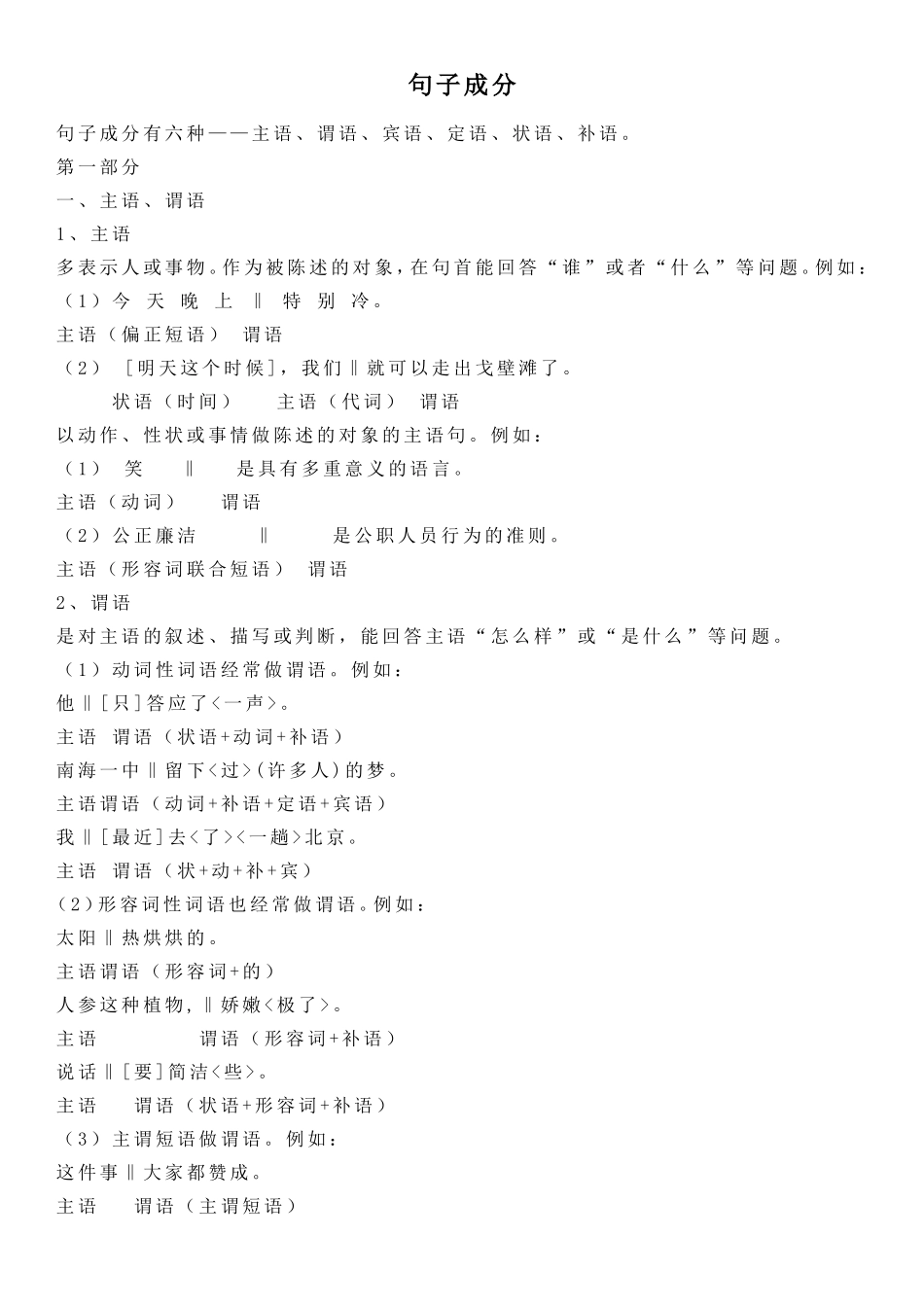 句子成分划分口诀_第1页