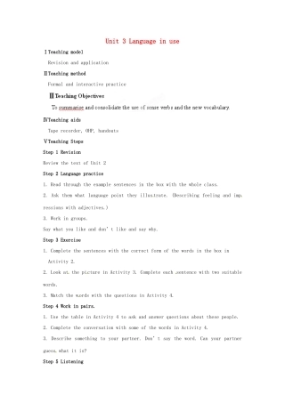 天津市武清区杨村第五中学八年级英语上册《Module 7 Feelings and impressions Unit 3 Language in use》教案 外研版