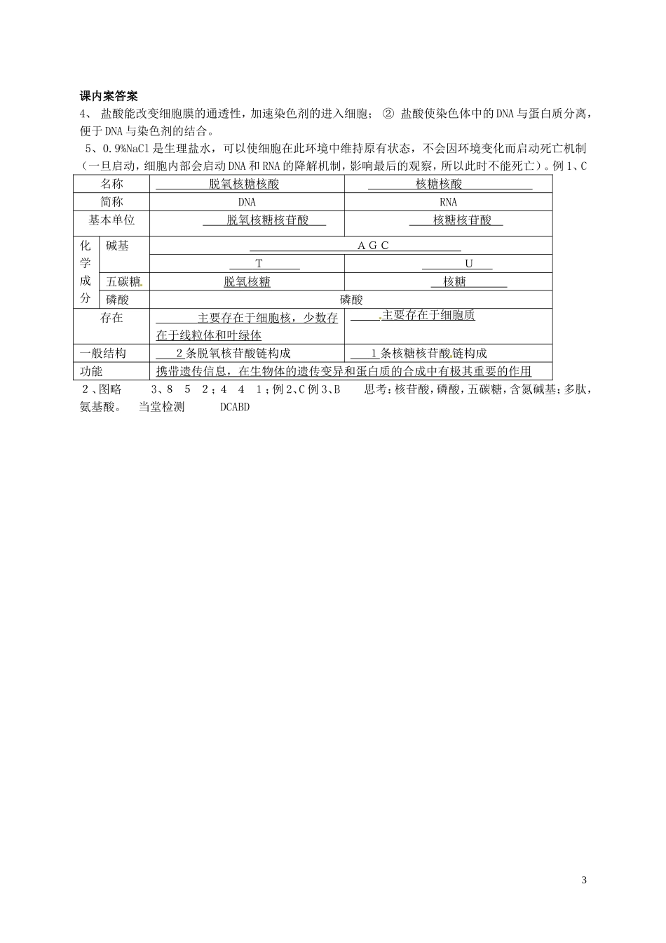 高中生物 2.3遗传信息的携带者-核酸课内探究案 新人教版必修1-新人教版高一必修1生物学案_第3页