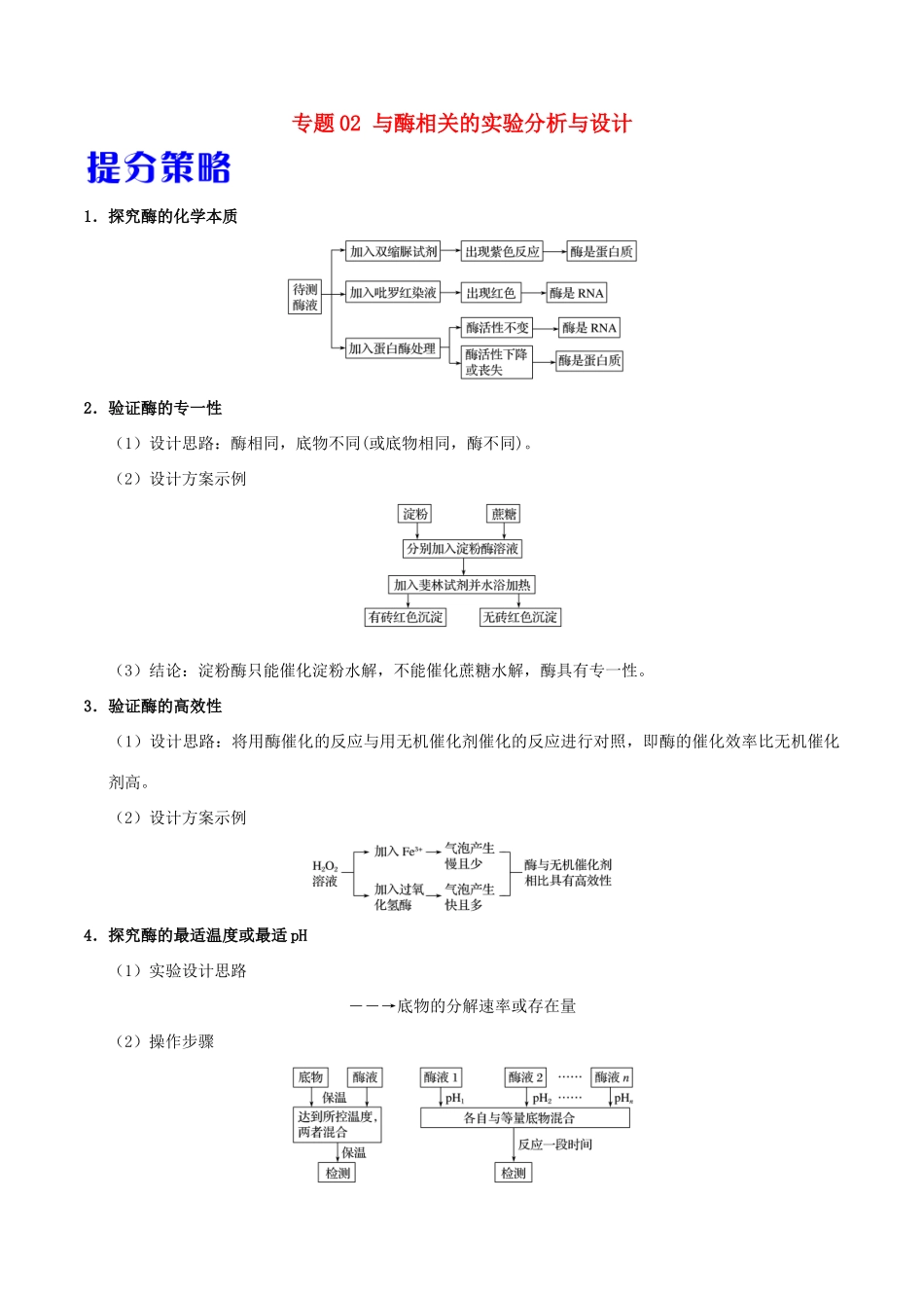 备战高考生物 热点题型提分策略 专题02 与酶相关的实验分析与设计学案-人教版高三全册生物学案_第1页