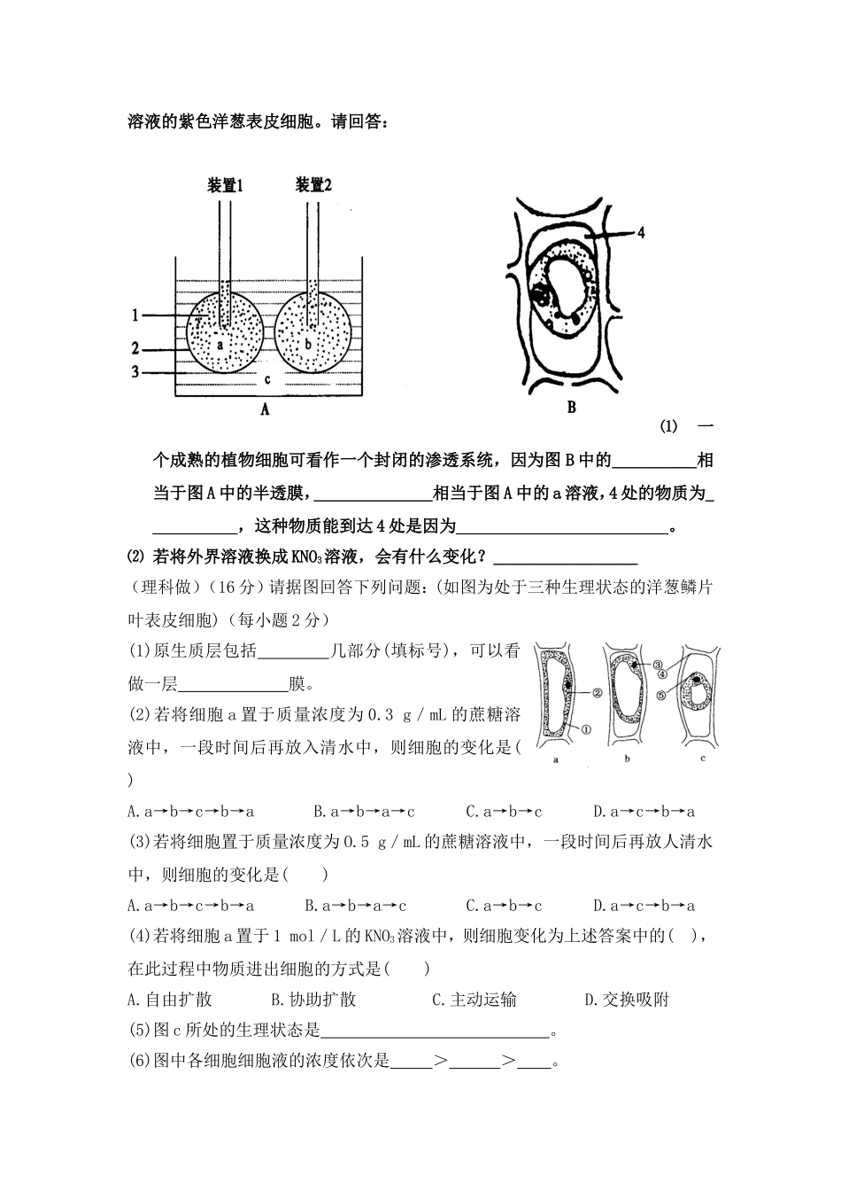 高中生物必修一期末模拟试卷_第3页