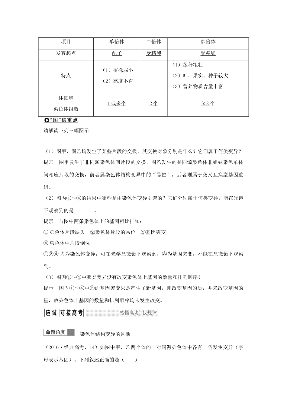 高考生物一轮复习 第七单元 生物的变异、育种与进化 第21讲 染色体变异学案-人教版高三全册生物学案_第2页