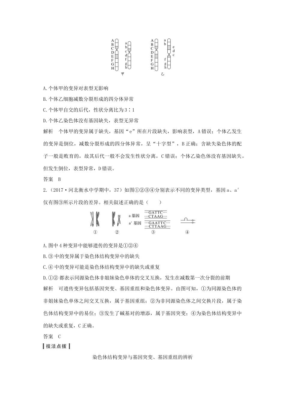 高考生物一轮复习 第七单元 生物的变异、育种与进化 第21讲 染色体变异学案-人教版高三全册生物学案_第3页