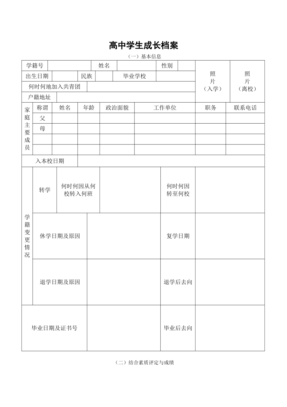万源市第三中学高中学生成长档案_第1页