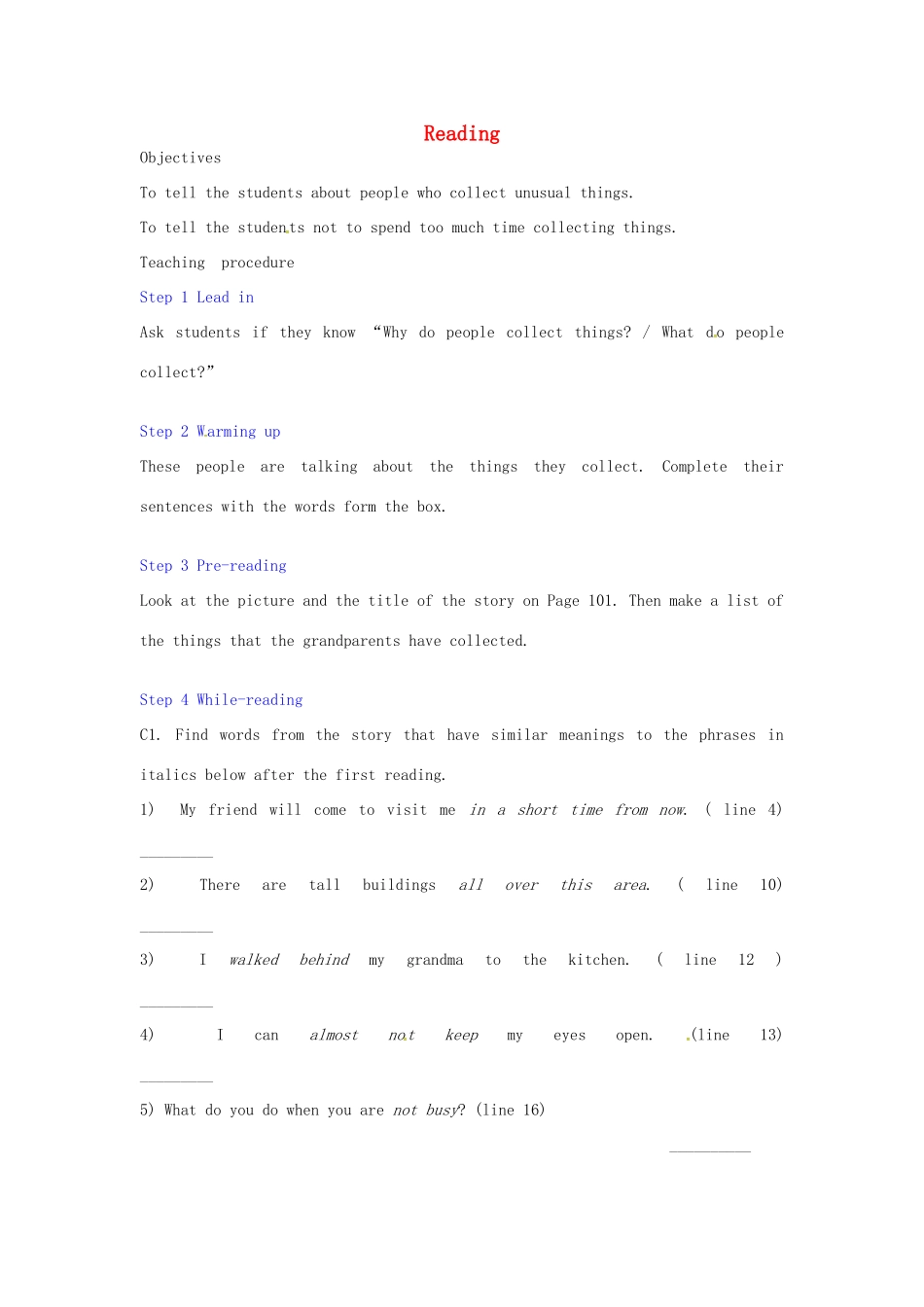 七年级英语上册 Unit 8 Reading教案 牛津深圳版-牛津深圳版初中七年级上册英语教案_第1页