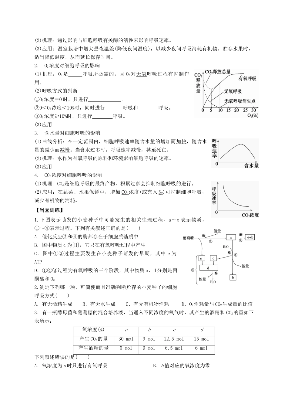 高三生物 细胞呼吸复习学案1-人教版高三全册生物学案_第2页
