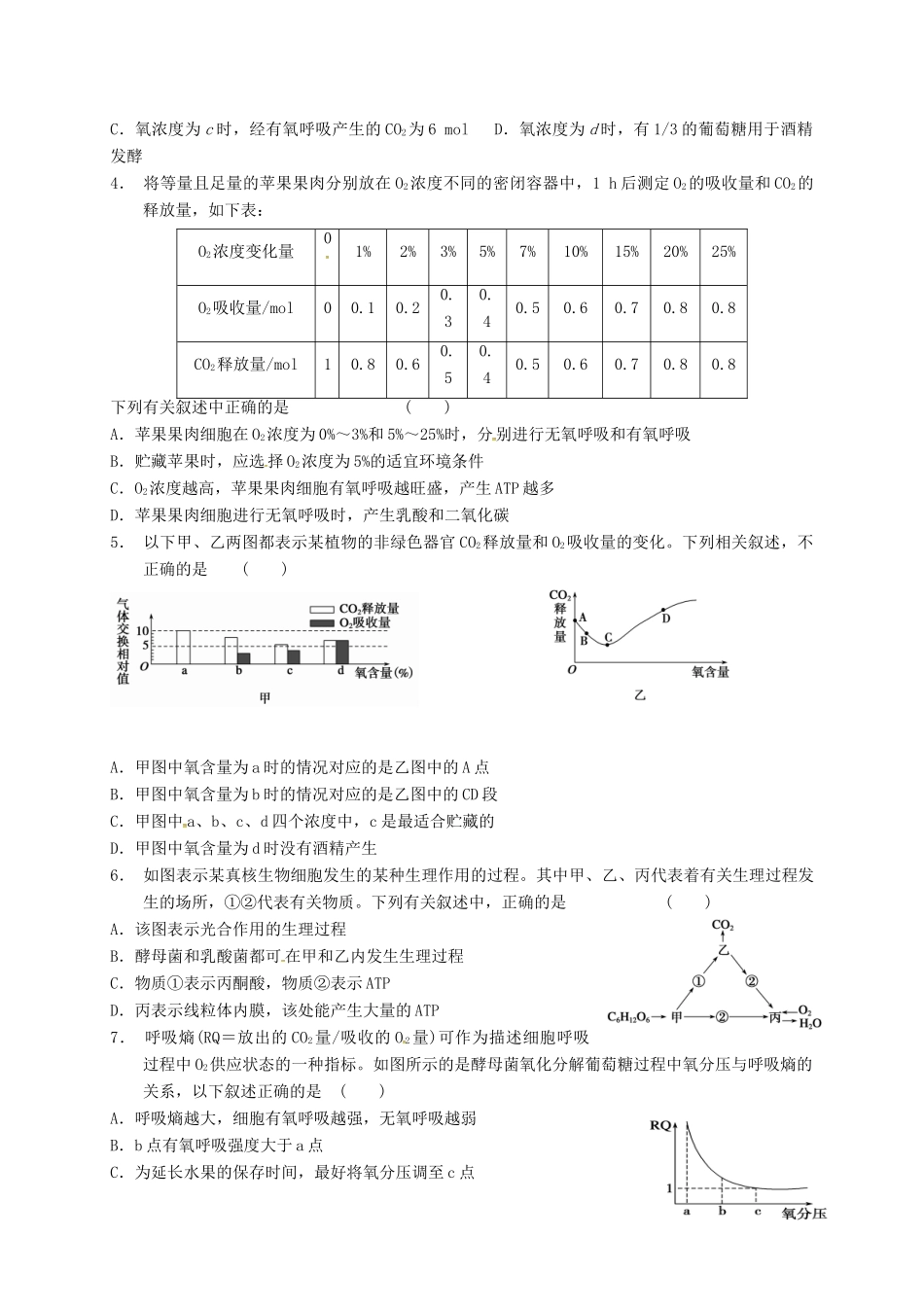 高三生物 细胞呼吸复习学案1-人教版高三全册生物学案_第3页