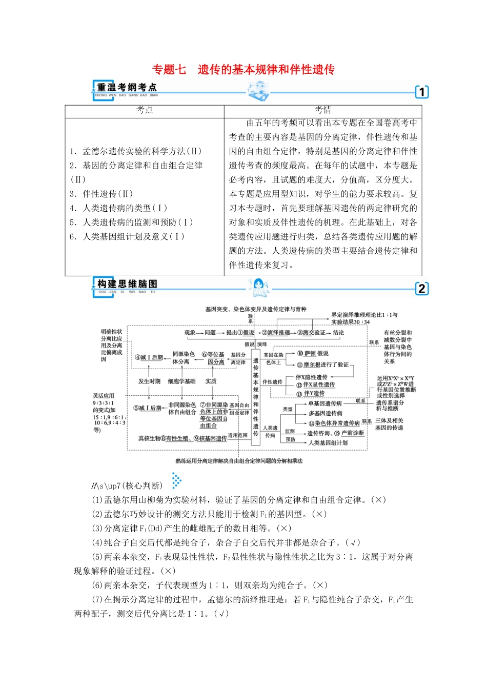 高考生物大二轮复习 专题七 遗传的基本规律和伴性遗传学案-人教版高三全册生物学案_第1页