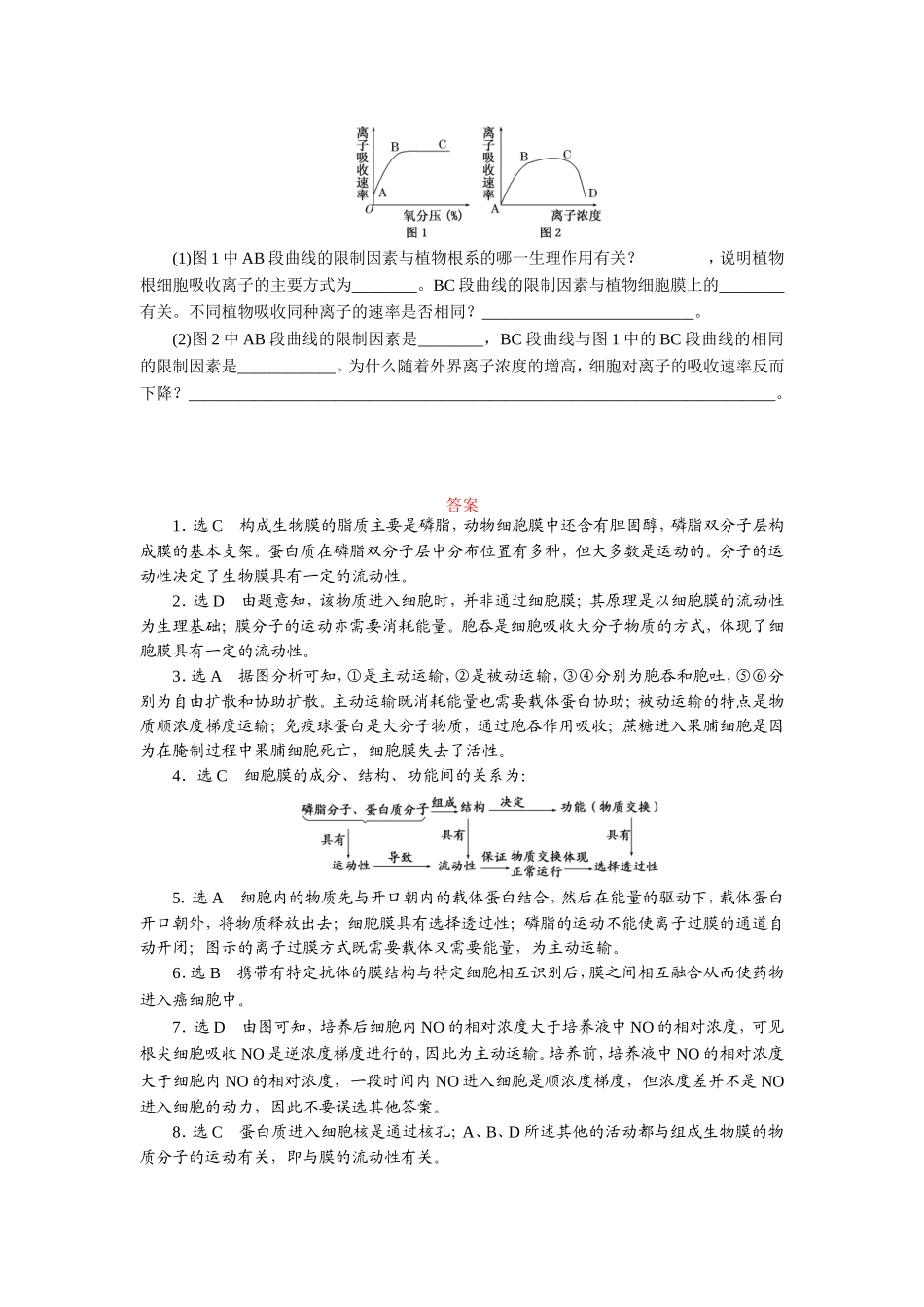 课时跟踪检测(十三)　生物膜的流动镶嵌模型　物质跨膜运输的方式_第3页