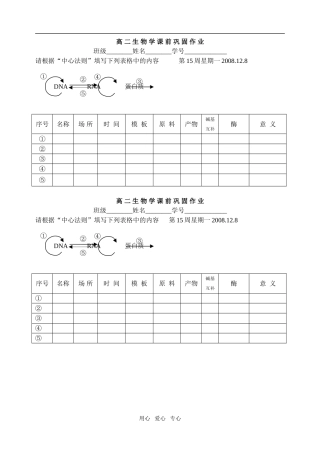 高二生物学课前巩固作业12.8