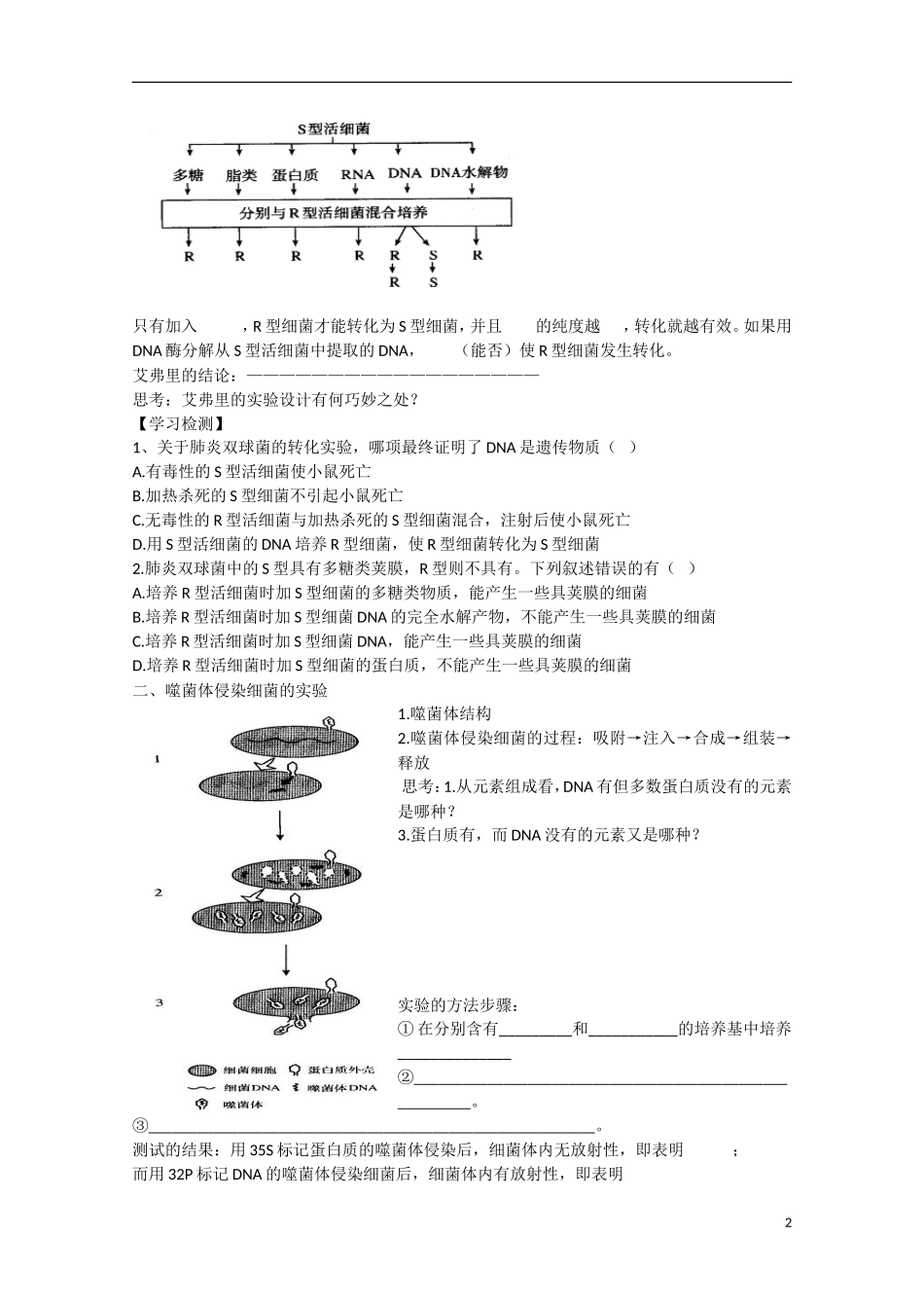 高中生物 第3章　基因的本质第1节《DNA是主要的遗传物质》参考学案2 新人教版必修2_第2页