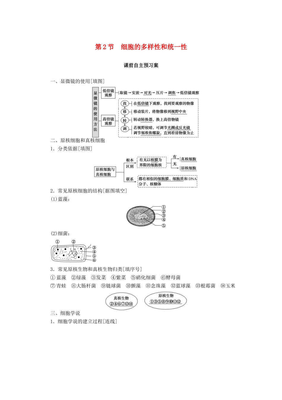 高中生物 1.2 细胞的多样性和统一性学案 新人教版必修1-新人教版高中必修1生物学案_第1页