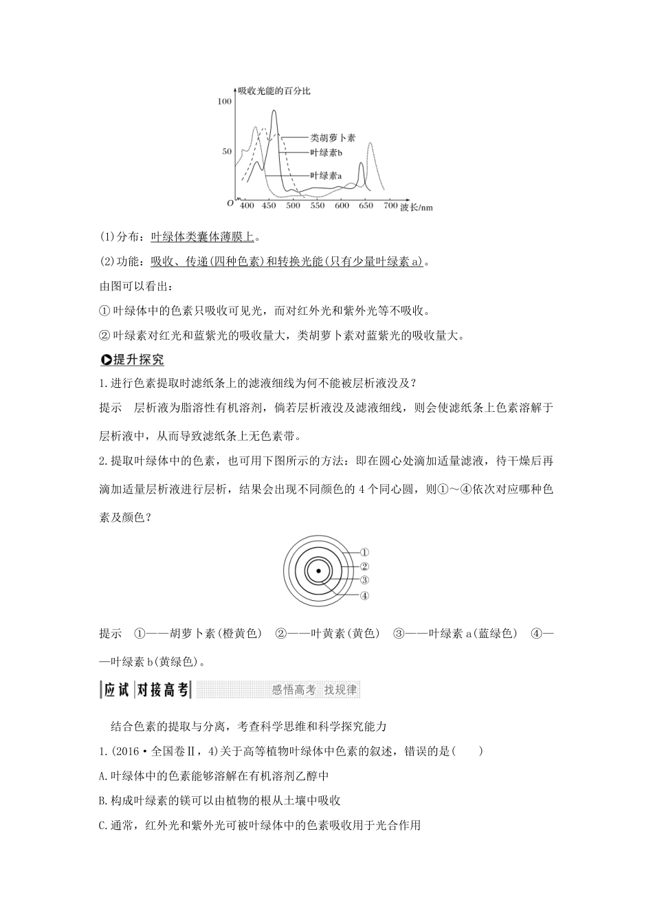高考生物 第四单元 细胞的能量供应与利用 第8讲 光能的捕获和利用学案 中图版必修1-中图版高三必修1生物学案_第3页