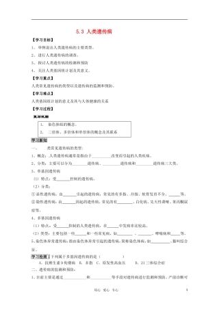 高中生物 5.3《人类遗传病》学案（1）新人教版必修2
