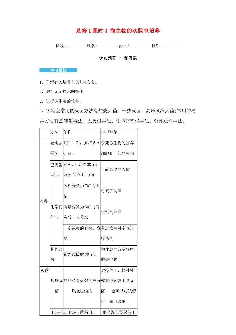 高中生物 2.1 微生物的实验室培养导学案 新人教版选修1-新人教版高二选修1生物学案_第1页
